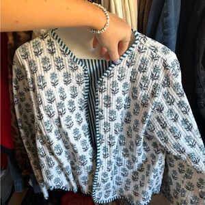 Quilted Floral Pattern Jacket in Blue and White